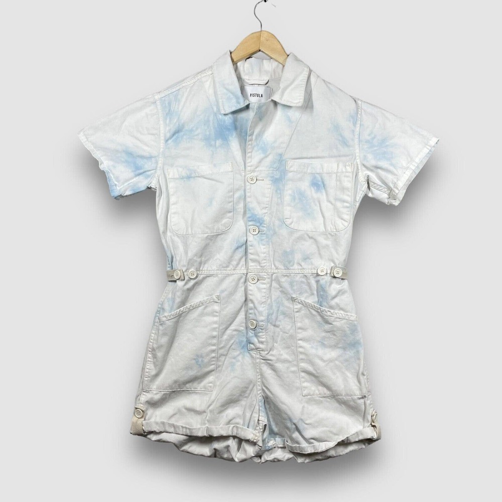 Pistola Light Blue and White Tie-Dye Romper